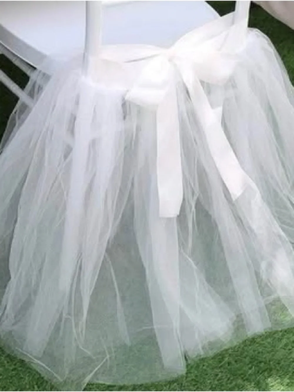 White Tulle Chair Skirt with Sash - Elegant Event Decor